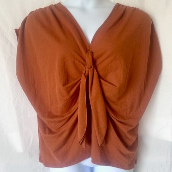 3 for $15 Alythea Women's XL Rust Orange Knot Front Top - Dolman Short Sleeve - Picture 1 of 5